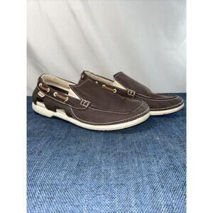Crocs Shoes Mens Size 9 Brown Beach Line Canvas Slip Ons